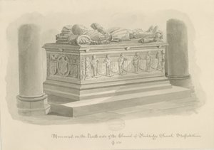Penkridge Church - Hrobka [Sir Edward Littleton]: sépiová kresba od John Chessell Buckler