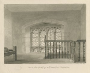 Pillaton Hall - Interiér kaple: sépiová kresba, 1841 od John Chessell Buckler