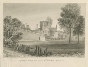 Pillaton Hall: sépiová kresba od John Chessell Buckler