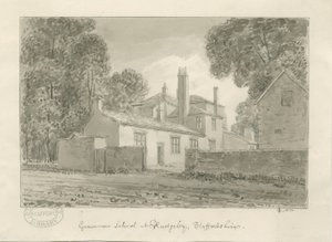Rugeley Town - Gymnázium: sépiová kresba, 1824 od John Chessell Buckler