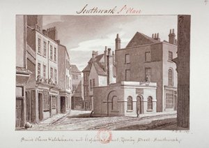 „Strážný dům svatého Olave a Hopkinův dvůr poblíž Tooley Street, Southwark“, Londýn, 1827 od John Chessell Buckler