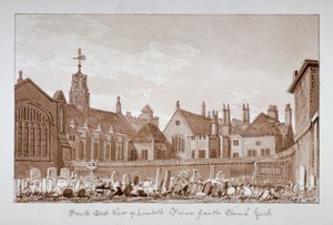 Jihovýchodní pohled na Lambeth Palace z hřbitova, Londýn, 1828 od John Chessell Buckler