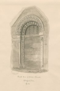 Stowe Church - South Door: sépiová kresba od John Chessell Buckler