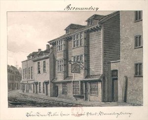The Three Tuns Public House v Jacob Street, Bermondsey od John Chessell Buckler