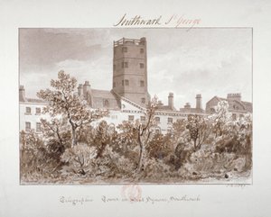 Pohled na telegrafickou věž na West Square, Southwark, Londýn, 1827