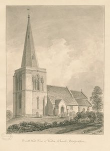 Kostel Weston-on-Trent: sépiová kresba od John Chessell Buckler