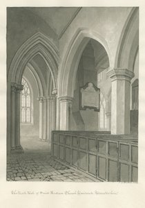 Worcestershire - Droitwich - interiér kostela svatého Ondřeje: sépiová kresba od John Chessell Buckler