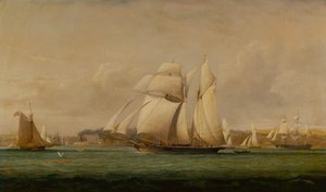 Špičkový plachetní škuner, dva kráječe Royal Yacht Squadron a americká obchodní loď (ropa)