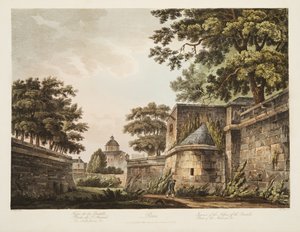 Interiér Fosses of the Bastille, Part of Arsenal, ilustrace z Versailles, Paříž a Saint Denis, hospoda. 1809 (akvatinta) od John Claude Nattes