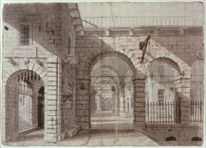Newgate Prison Courtyard (inkoust a mytí na papíře) od John Claude Nattes