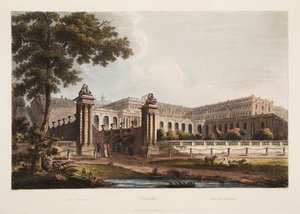 Versailles z The Orangerie, ilustrace z Versailles, Paříž a Saint Denis, hospoda. 1805 (akvatinta) od John Claude Nattes