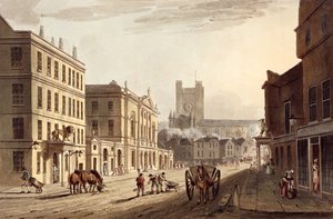 Pohled na radnici, tržiště a kostel opatství, z „Bath Illustrated by a Series of Views“, vyrytý hospodou Johna Hilla (1770-1850). William Miller, 1804 (akvatinta) od John Claude Nattes