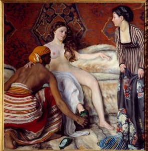 Orientalismus: “”Záchod”” Mladá běloška za pomoci svých dvou dívek má svůj záchod. Obraz Frederica Bazille (1841-1870) 1869 Ne. 1,32x1,27 m Montpellier, Musee Fabre