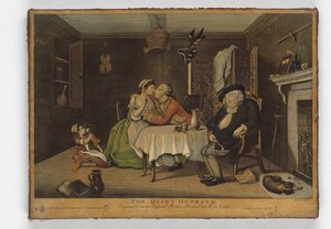 Tichý manžel, tisk John June, kolem roku 1768 (ručně kolorovaná rytina) od John Collet
