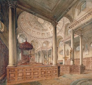 Vnitřní pohled na kostel St Stephen Walbrook, City of London, 1811