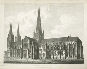 Katedrála Lichfield - South East View: rytina, nd [c 1823] (tisk)