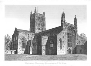 Klášter Tewkesbury, Gloucestershire, N. W. View, počátek 19. století.