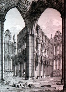 Whitby Abbey, Yorkshire, ilustrace z „Pohledy na anglická opatství a katedrály“ od J. D. Hardinga, kolem roku 1815 (lept) od John Coney