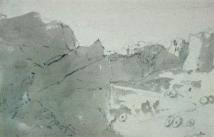 Lom na mlýnské kameny v Derbyshire, 1801 (tužka a sépie mytí na papíře) od John Constable