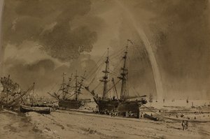 Brighton Beach s duhou: 1792 (akvarel na papíře). od John Constable