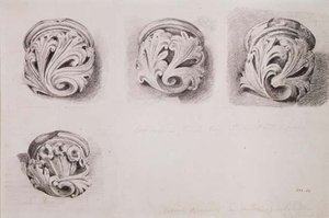 Corbels v Solihull Church, Warwickshire (kresba) od John Constable