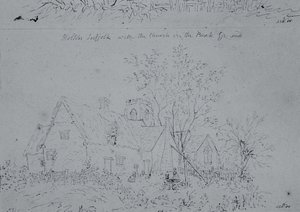 Chata v Holtonu s kostelem v pozadí (pero a inkoust na papíře) od John Constable
