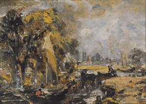 Dedham Lock, kolem roku 1819 (olej na papíře položeném na plátně) od John Constable