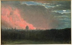 Požár v Londýně z Hampsteadu (olej na papíře položený na panelu) od John Constable