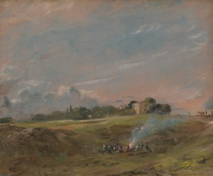 Hampstead Heath, s ohněm od John Constable