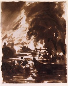 Stromy a úsek vody na Stour (hnědé mytí) od John Constable