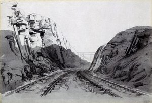 Blisworth Cutting, Northamptonshire, září 1838 (pero a inkoust a mytí na papíře) od John Cooke Bourne