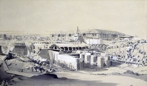 Building the Stationary Engine House, Camden Town, 26. dubna 1837 (pero, inkoust a mytí na papíře) od John Cooke Bourne