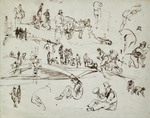 Stavba londýnské a birminghamské železnice, kolem roku 1835 (hnědý inkoust na papíře; složená skica) od John Cooke Bourne