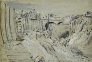 Lontoon ja Birminghamin rautatien rakentaminen, n. 1835 (kynä ja pesu paperille) od John Cooke Bourne