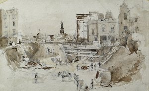 Lontoon ja Birminghamin rautatien rakentaminen, n. 1835 (kynä pesulla paperilla) od John Cooke Bourne