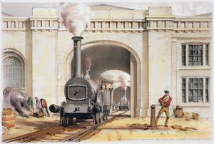 Vchod do strojovny lokomotivy, Camden Town, Londýn, 1839 od John Cooke Bourne