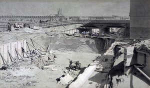 Hampstead Road Bridge, z Camdenské strany, 16. srpna 1836 (pero, inkoust a mytí na papíře) od John Cooke Bourne