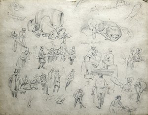 Jackův bělovlasý Bob, Šípková Růženka, cca 1835-38 (tužka na papíře; složená skica) od John Cooke Bourne