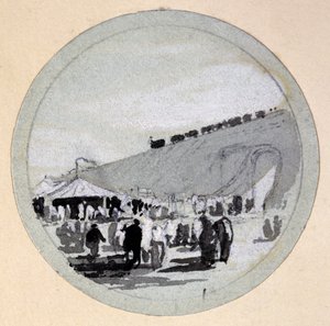 Opening, London & Birmingham Railway, c.1838 (pero, inkoust a mytí na papíře) od John Cooke Bourne