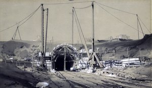 Primrose Hill Tunnel, duben 1837 (pero, inkoust a mytí na papíře) od John Cooke Bourne