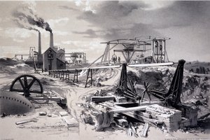 Čerpadla, ventilační šachta, Kilsby Tunnel, Northamptonshire, 15. července 1837 (pero, inkoust a mytí na papíře) od John Cooke Bourne