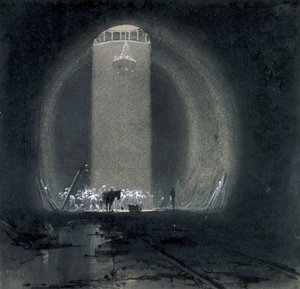 Pracovní šachta, Kilsby Tunnel, Northamptonshire, 8. července 1837 (pero, inkoust a mytí na papíře) od John Cooke Bourne