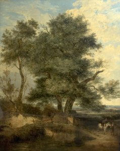 Trees by a Brook (Vrba, jezdec a žena na cestě), kolem 1818 (olej na plátně)