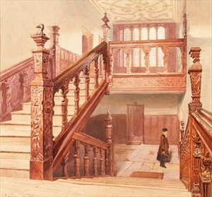 Charterhouse: The Grand Staircase, květen 1885 (akvarel) od John Crowther