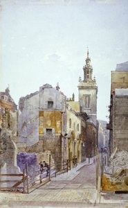 College Hill a kostel svatého Michaela Paternoster Royal, City of London, 1883 od John Crowther