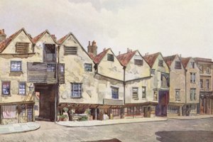 Ztracený Londýn: (barevná litografie): Starobylé činžáky v Bermondsey Street (barevná litografie) od John Crowther