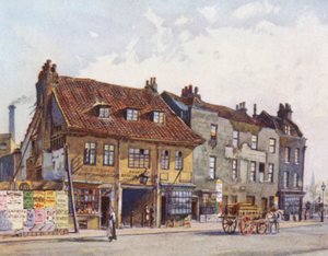 Ztracený Londýn: domy na západní straně Church Street, Lambeth (barevná litografie) od John Crowther