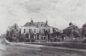 Ztracený Londýn: Stockwell Park House, ze Stockwell Parku (litografie) od John Crowther