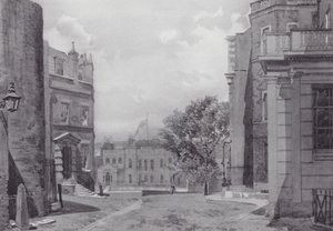 Ztracený Londýn: Whitehall Yard, Vanbrughův dům v pozadí (litografie) od John Crowther