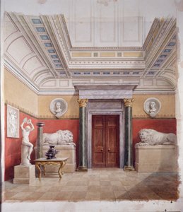 The Sculpture Gallery, severní konec, cca 1870 (akvarel na papíře) od John Dibblee Crace